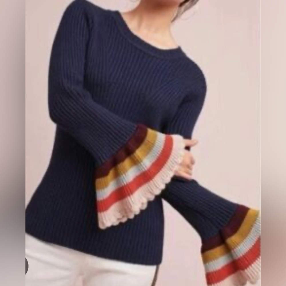 Anthropologie Harlyn Bell Sleeved Ribbed Sweater Navy Striped accents Women’s XL